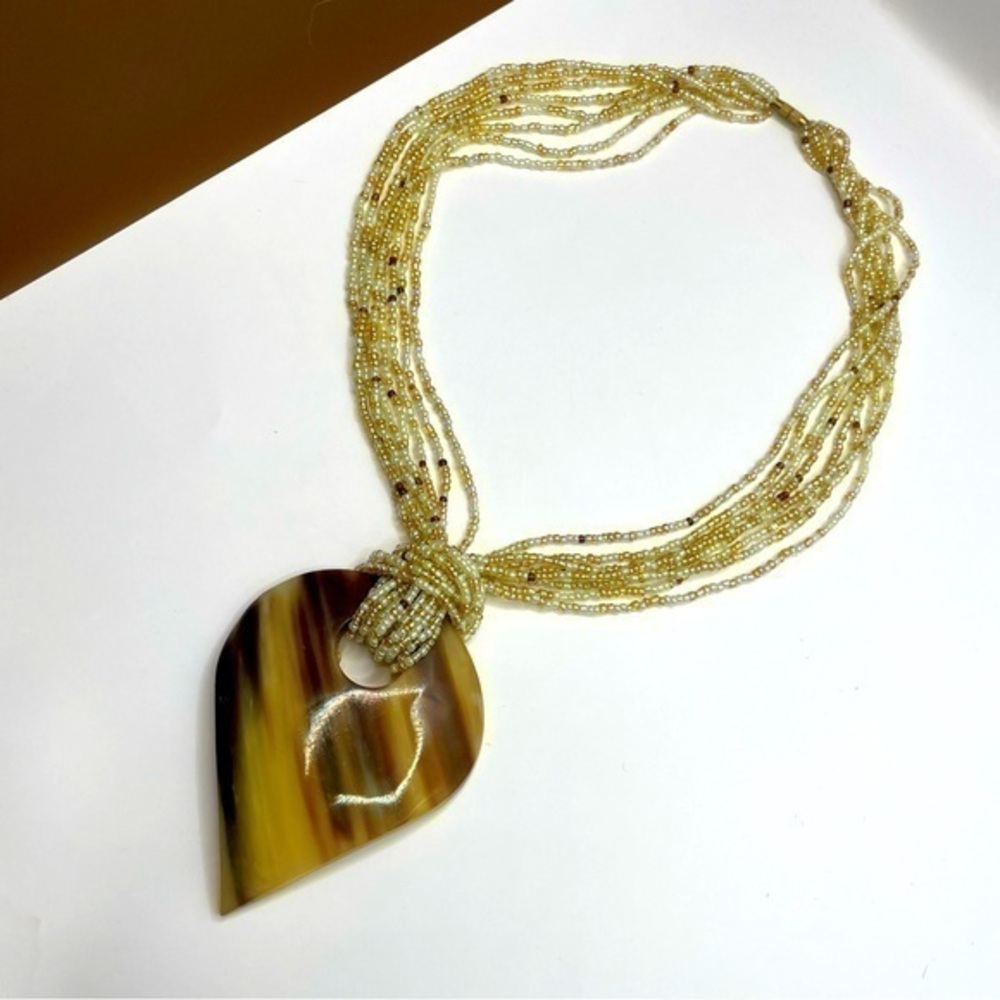 African ❤️ Jewelry Necklace Artisan Kenyan Beaded Handmade Gold Brown Raindrop